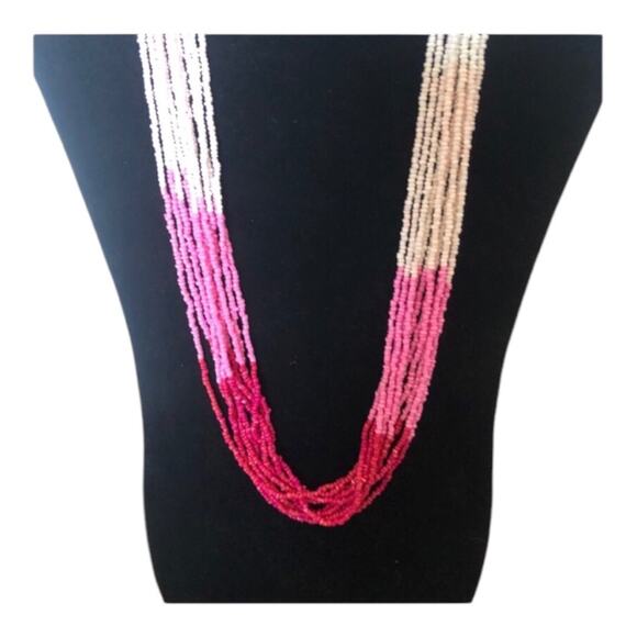 Retro Multi Pink Shades Strands Mini Beads Tribal Inspired Boho Chic Necklace - Picture 5 of 11